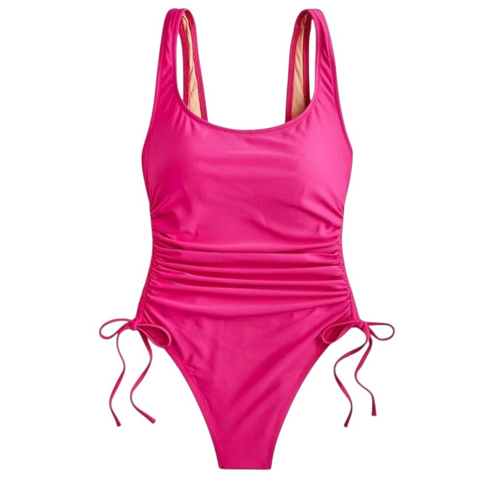 J.Crew Ruched Side Tie One Piece Swimsuit PInk Purple Size 14 Resort Sexy Chic